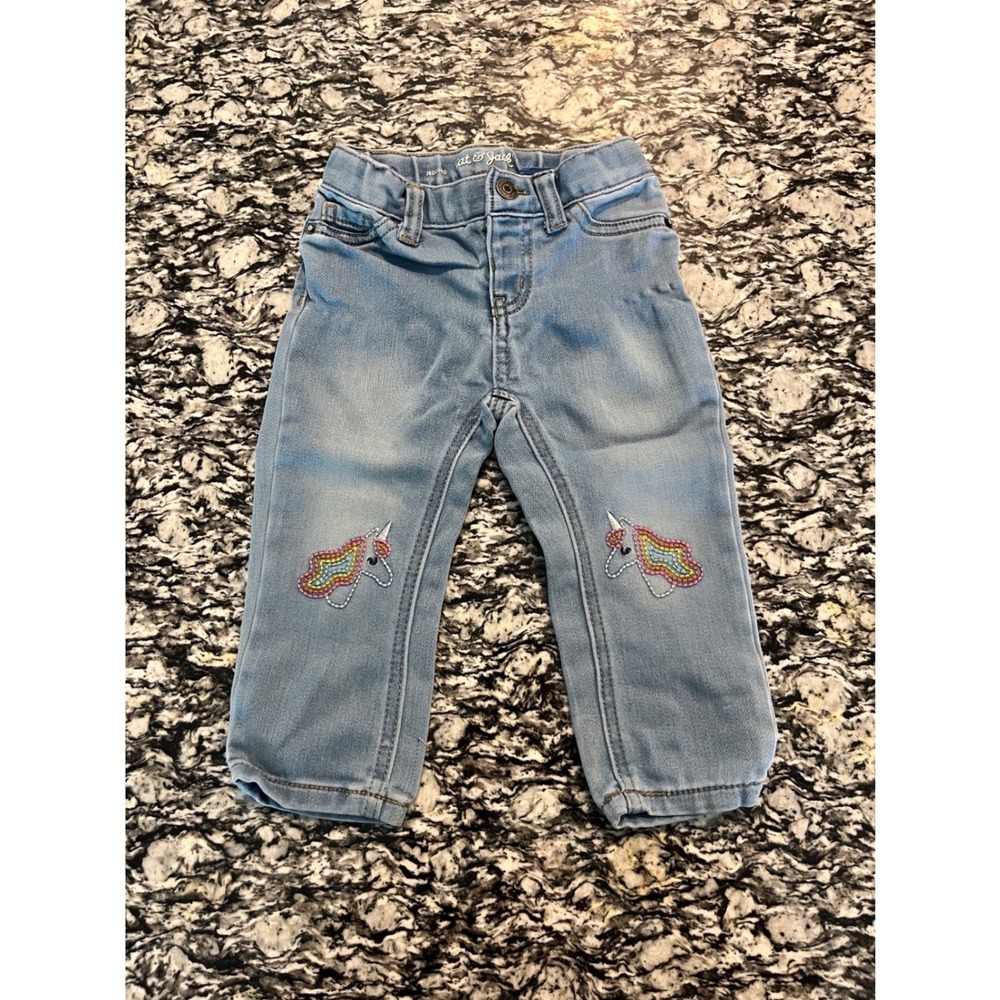 Cat & Jack Baby Girls Unicorn Jeggings Light Wash Denim Jeans 18M Rainbow Knee